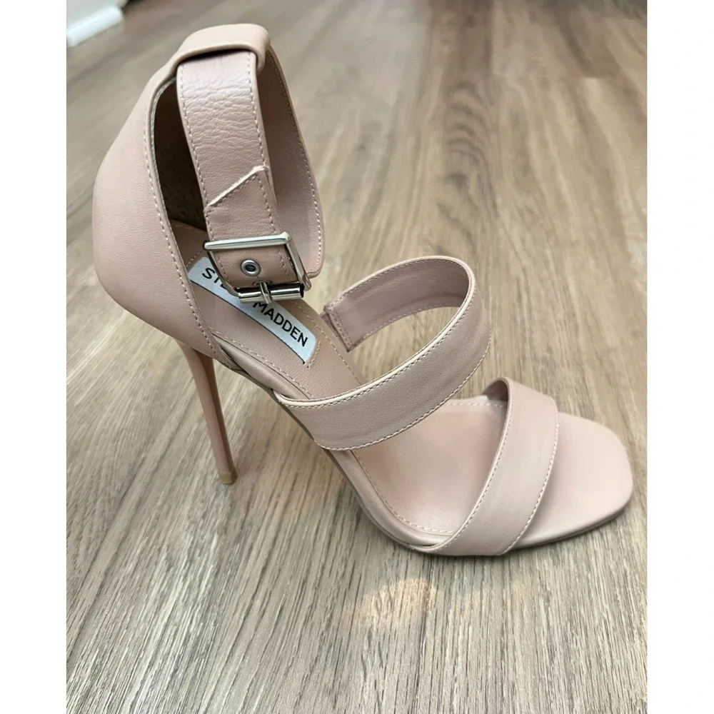 Steve Madden Jelena‎ Tan Leather Heels Size 8 Ankle Strap Stiletto